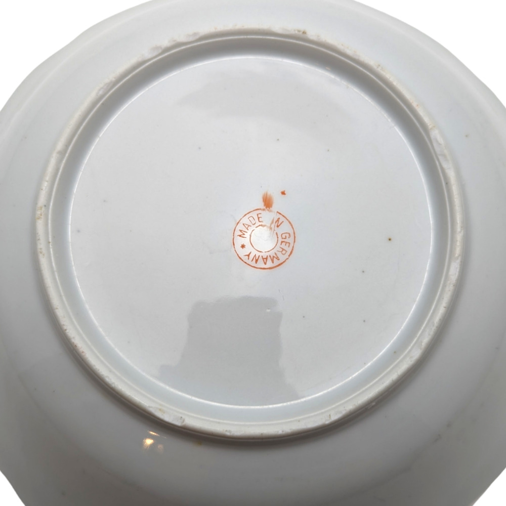 Vintage Serving Bowl Made In Germany Green Hand Painted Pink Roses Gold Gilded - Picture 5 of 12